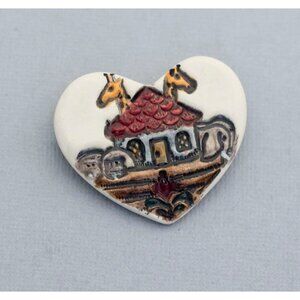 Vintage Ceramic Noah's Ark Brooch, Biblical Brooch, Love Nature Brooch - C2